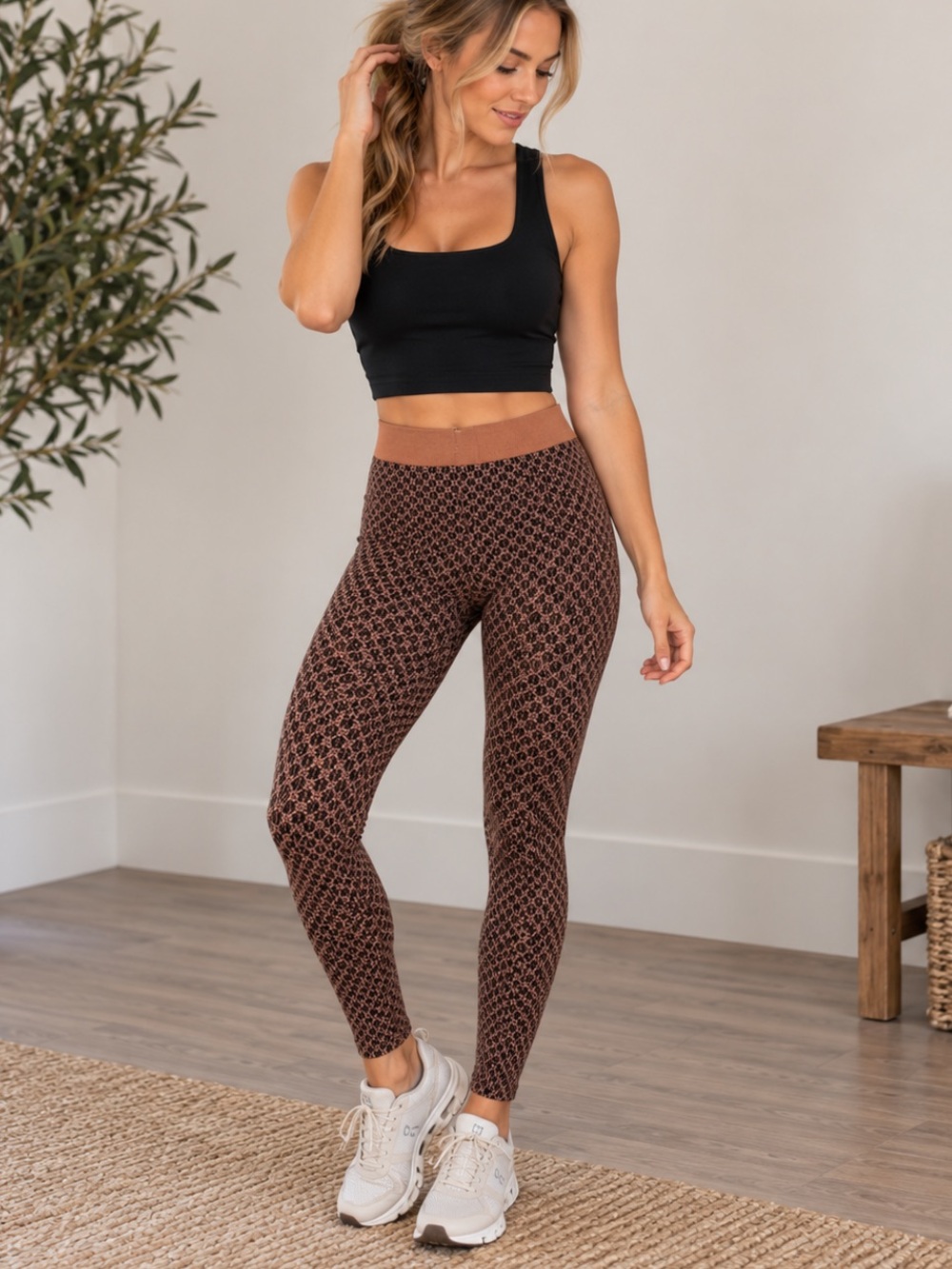 NIKIBIKI Brown Black Geometric Print Stretch Leggings Size S